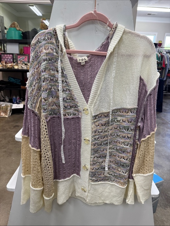 POL Sweaters - NWOT POL Lavender, Cream and Tan Mixed-Knit Hooded Cardigan